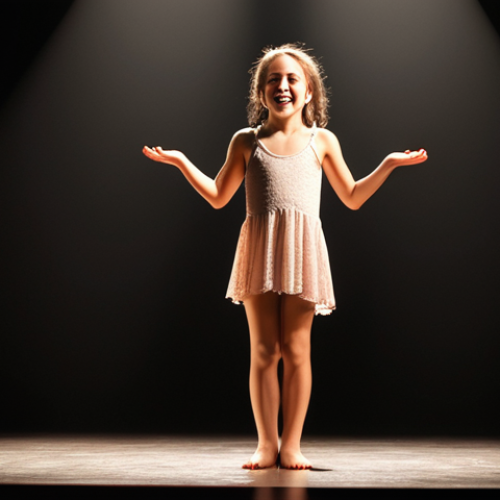 Home 7 **Prompt for image 1 (Focus: Personal Transformation and Self-Discovery):**
A young, once-shy individual stands confidently under a warm, empowering spotlight on a stage, transformed into a radiant performer. Their pose is expressive and open, conveying joy and self-discovery. Behind them, a subtle, abstract representation of their journey from timidity to strength, perhaps with symbolic elements of a blossoming flower or a voice made visible. High detail, emotional depth, inspiring.