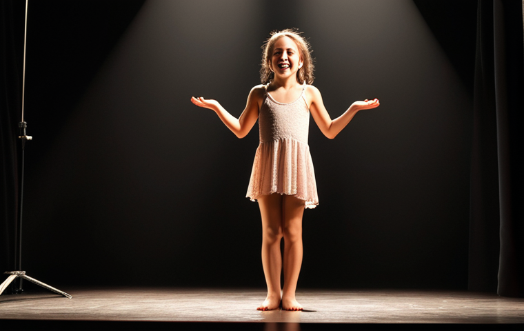 **Prompt for image 1 (Focus: Personal Transformation and Self-Discovery):**
    A young, once-shy individual stands confidently under a warm, empowering spotlight on a stage, transformed into a radiant performer. Their pose is expressive and open, conveying joy and self-discovery. Behind them, a subtle, abstract representation of their journey from timidity to strength, perhaps with symbolic elements of a blossoming flower or a voice made visible. High detail, emotional depth, inspiring.