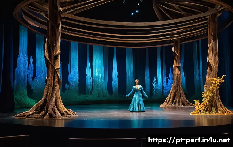 공연 무대 디자인 - **"A breathtaking theatrical stage design, where the set itself is a dynamic character. Envision lar...
