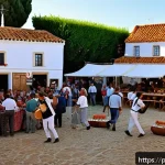 Home 19 공연예술과 지역 활성화 - A lively small Portuguese village square in Alentejo during a cultural festival, with a diverse grou...
