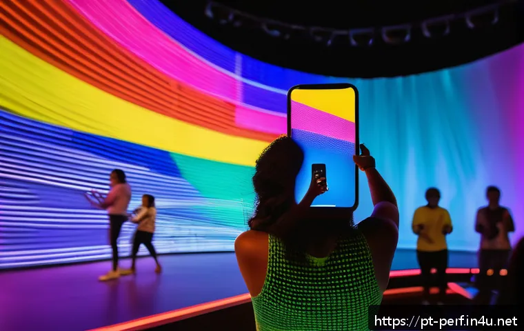 공연예술과 브랜드 협업 - A vibrant theater scene in São Paulo featuring a diverse audience interacting with an augmented real...